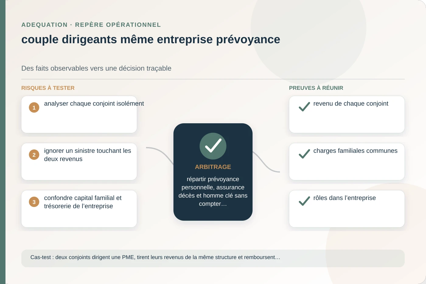 Analyse structurée de couple dirigeants même entreprise prévoyance