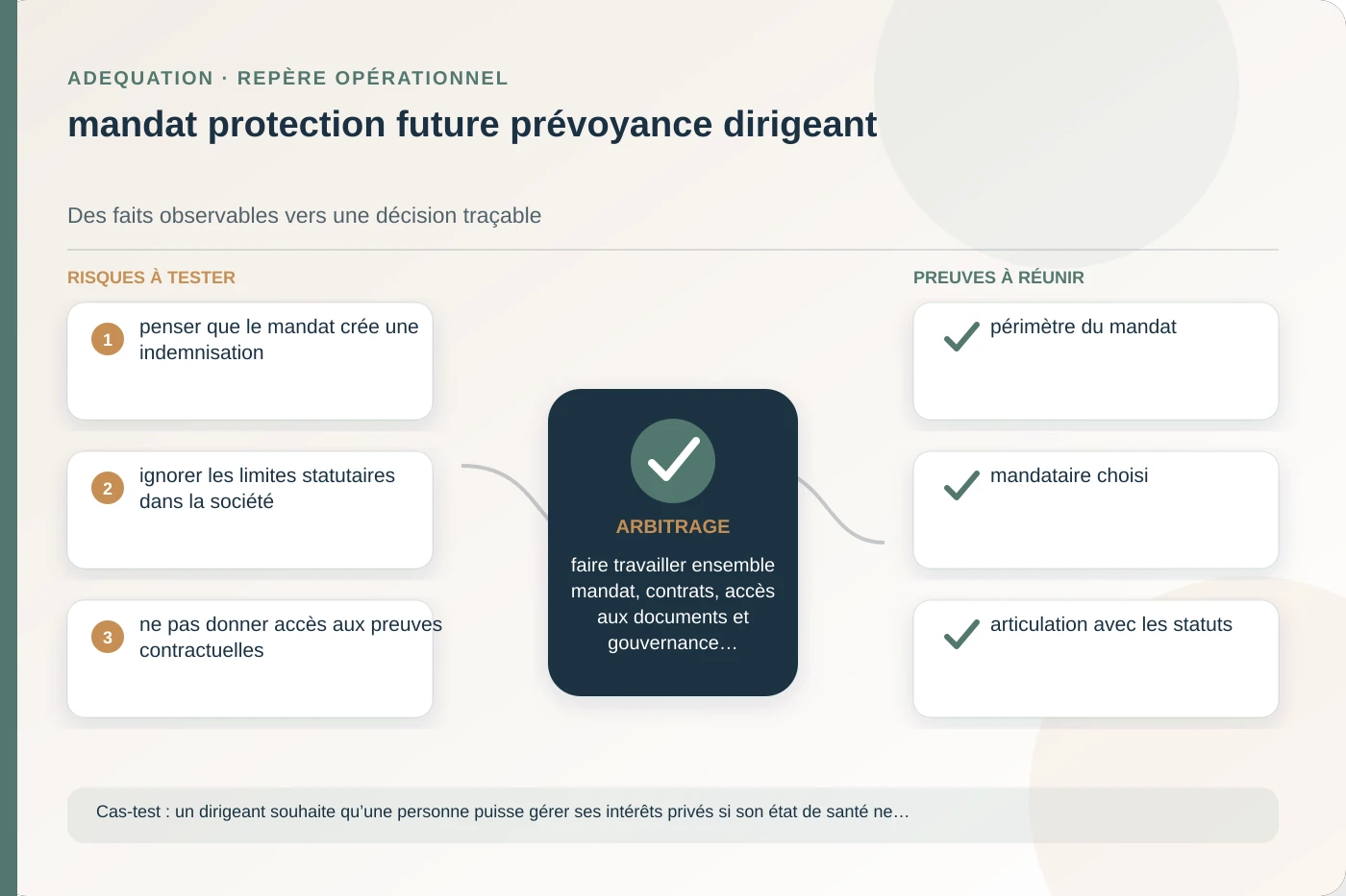 Analyse structurée de mandat protection future prévoyance dirigeant